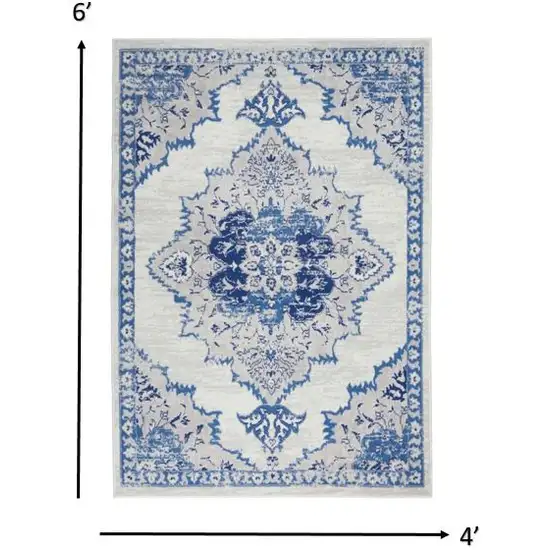 Ivory and Blue Medallion Area Rug Photo 2