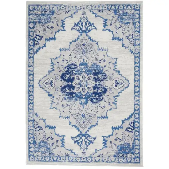 Ivory And Blue Medallion Area Rug Photo 1