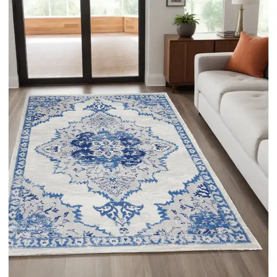 Navy Blue Floral Dhurrie Area Rug Photo 1