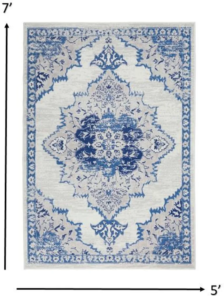 Ivory and Blue Medallion Area Rug Photo 1