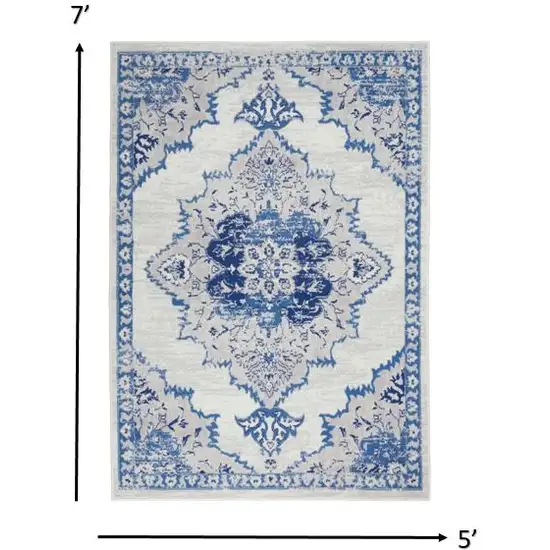 Ivory and Blue Medallion Area Rug Photo 2