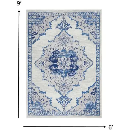 Ivory and Blue Medallion Area Rug Photo 2