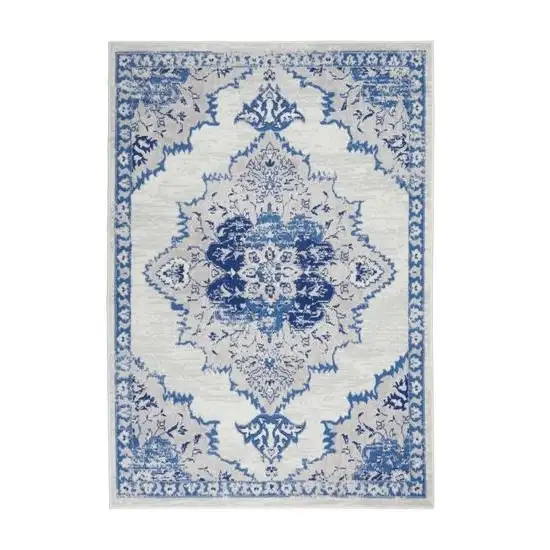 Navy Blue Floral Dhurrie Area Rug Photo 5