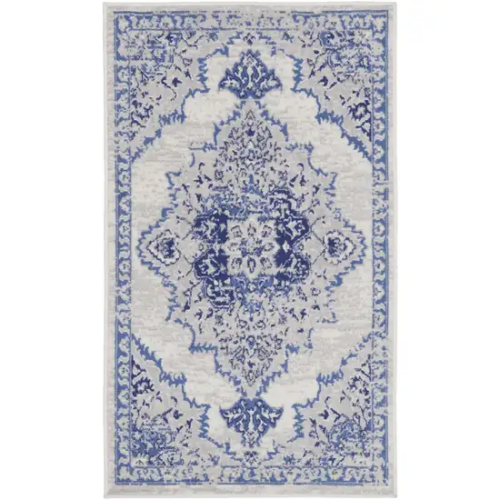 Ivory and Blue Medallion Area Rug Photo 2