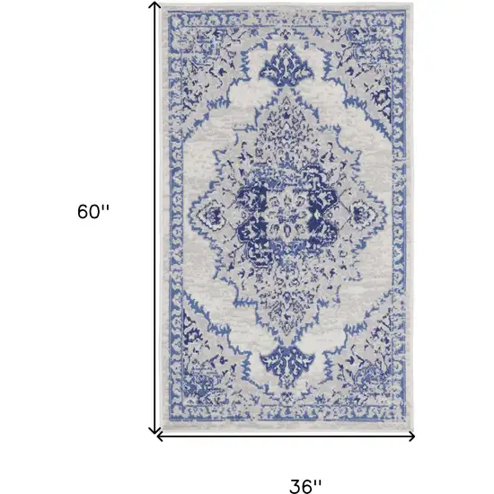 Ivory and Blue Medallion Area Rug Photo 3