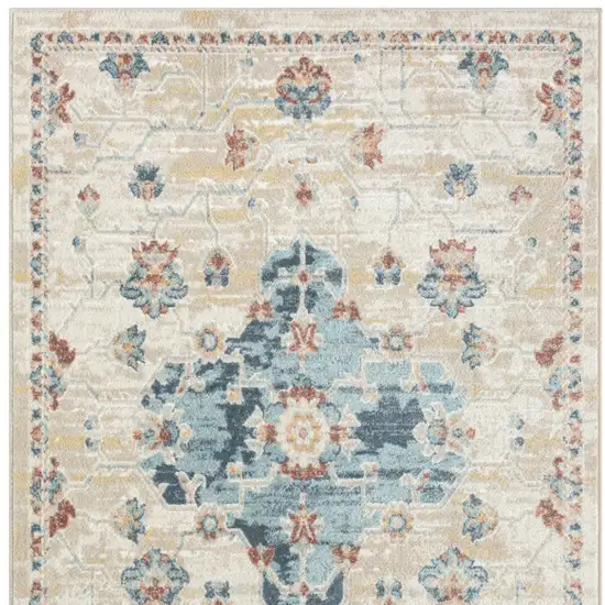 Ivory and Blue Medallion Power Loom Area Rug Photo 7