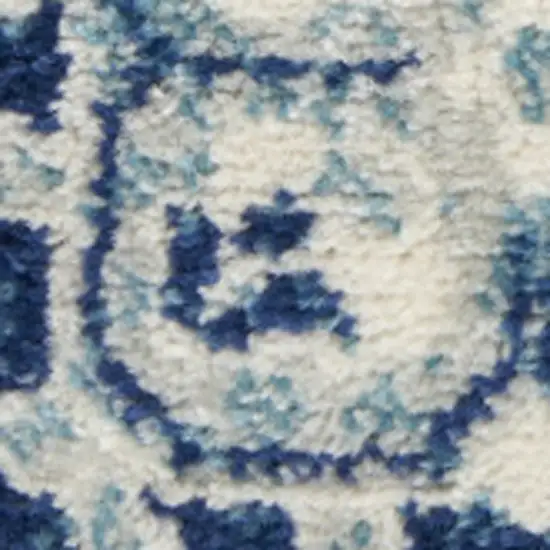 8' Ivory And Blue Medallion Runner Rug Photo 4