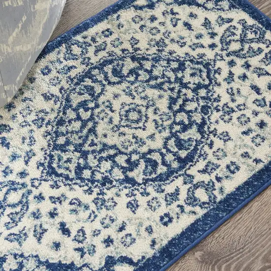 Ivory and Blue Medallion Scatter Rug Photo 4