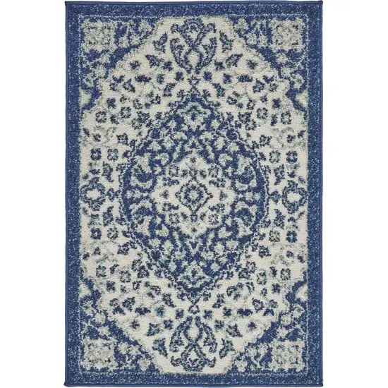 Ivory and Blue Medallion Scatter Rug Photo 1