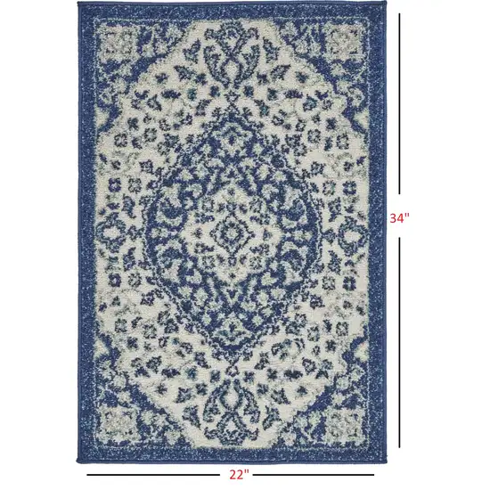 Ivory and Blue Medallion Scatter Rug Photo 6