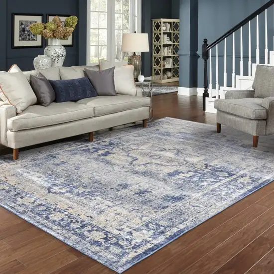Ivory and Blue Oriental Area Rug Photo 3