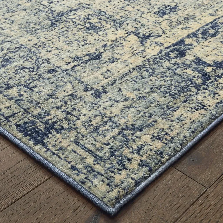Ivory and Blue Oriental Area Rug Photo 2