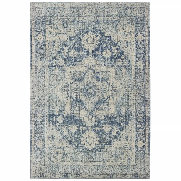 Ivory and Blue Oriental Area Rug Photo 1