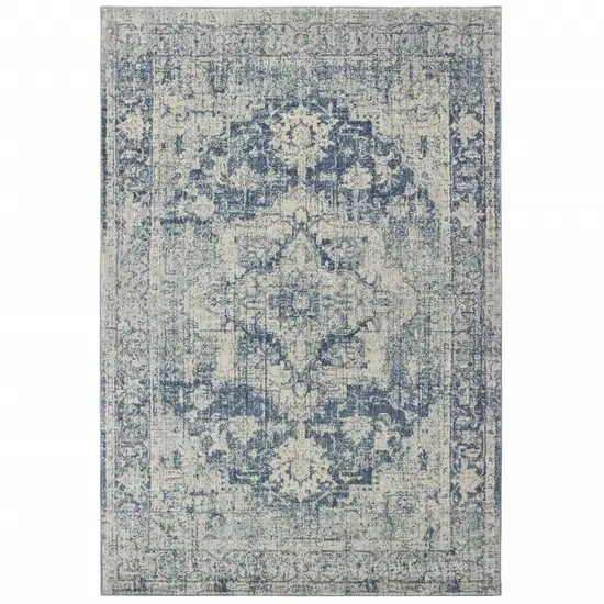 Ivory and Blue Oriental Area Rug Photo 1