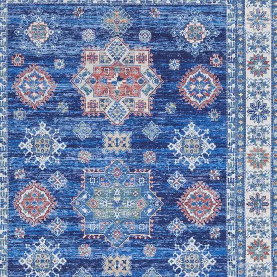 Ivory and Blue Oriental Distressed Non Skid Area Rug Photo 8