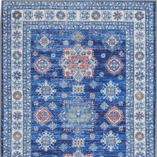 Ivory and Blue Oriental Distressed Non Skid Area Rug Photo 9