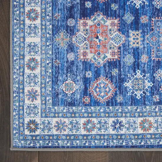 Ivory and Blue Oriental Distressed Non Skid Area Rug Photo 5