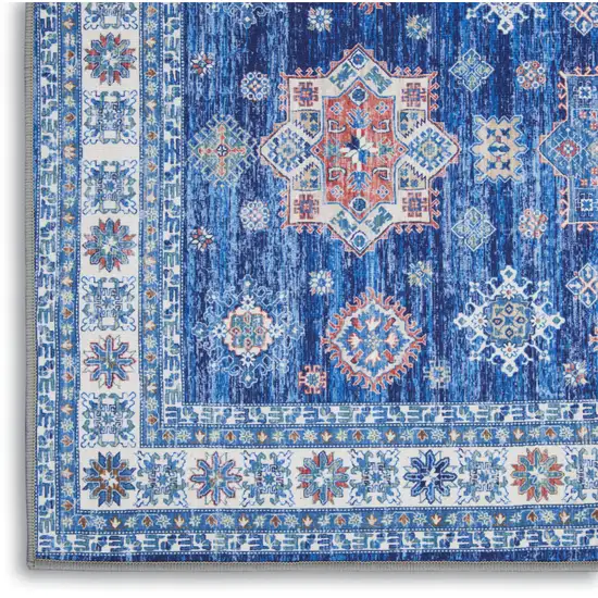 Ivory and Blue Oriental Distressed Non Skid Area Rug Photo 4