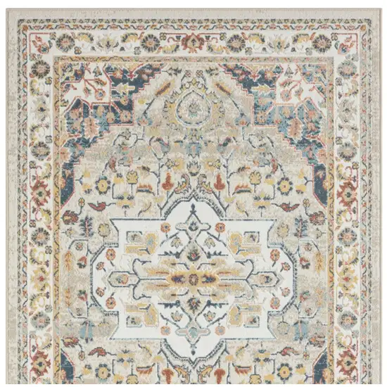 Ivory and Blue Oriental Power Loom Area Rug Photo 6