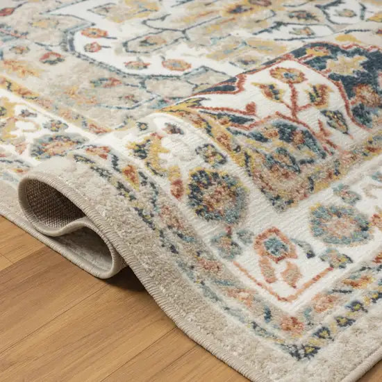 Ivory and Blue Oriental Power Loom Area Rug Photo 9