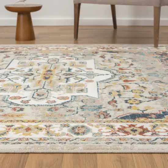 Ivory and Blue Oriental Power Loom Area Rug Photo 8