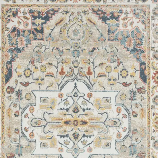 Ivory and Blue Oriental Power Loom Area Rug Photo 5