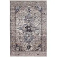 Photo of Ivory and Blue Oriental Power Loom Distressed Washable Non Skid Area Rug