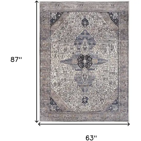 Ivory and Blue Oriental Power Loom Distressed Washable Non Skid Area Rug Photo 9