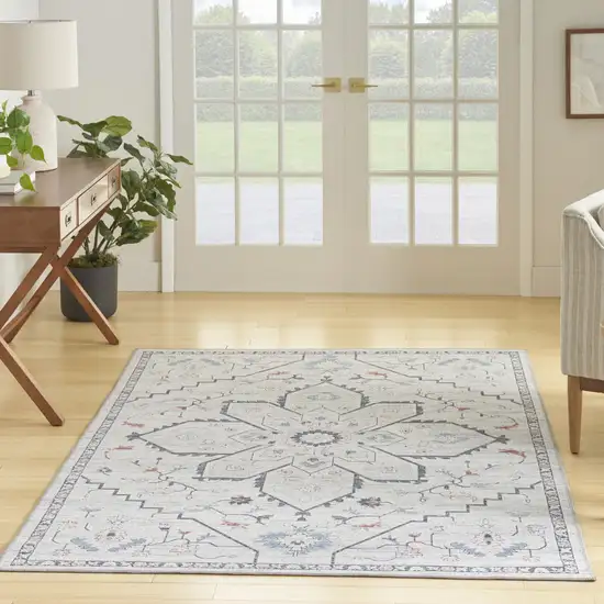 Ivory and Blue Oriental Power Loom Washable Area Rug Photo 7