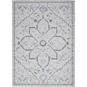 Photo of Ivory and Blue Oriental Power Loom Washable Area Rug