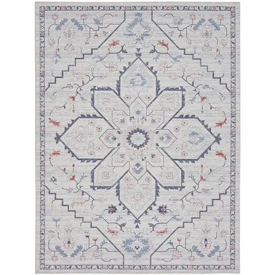 Ivory and Blue Oriental Power Loom Washable Area Rug Photo 1