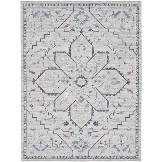 Ivory and Blue Oriental Power Loom Washable Area Rug Photo 1