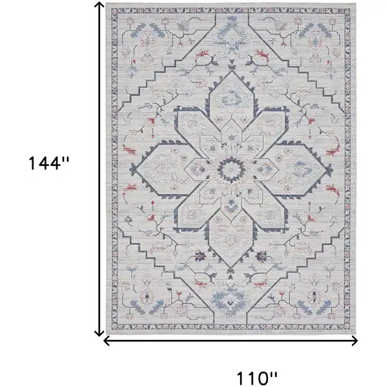 Ivory and Blue Oriental Power Loom Washable Area Rug Photo 9