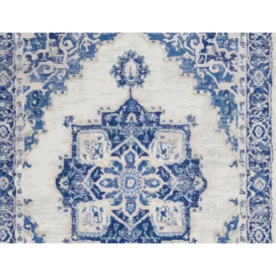 Blue And Ivory Floral Dhurrie Area Rug Photo 3