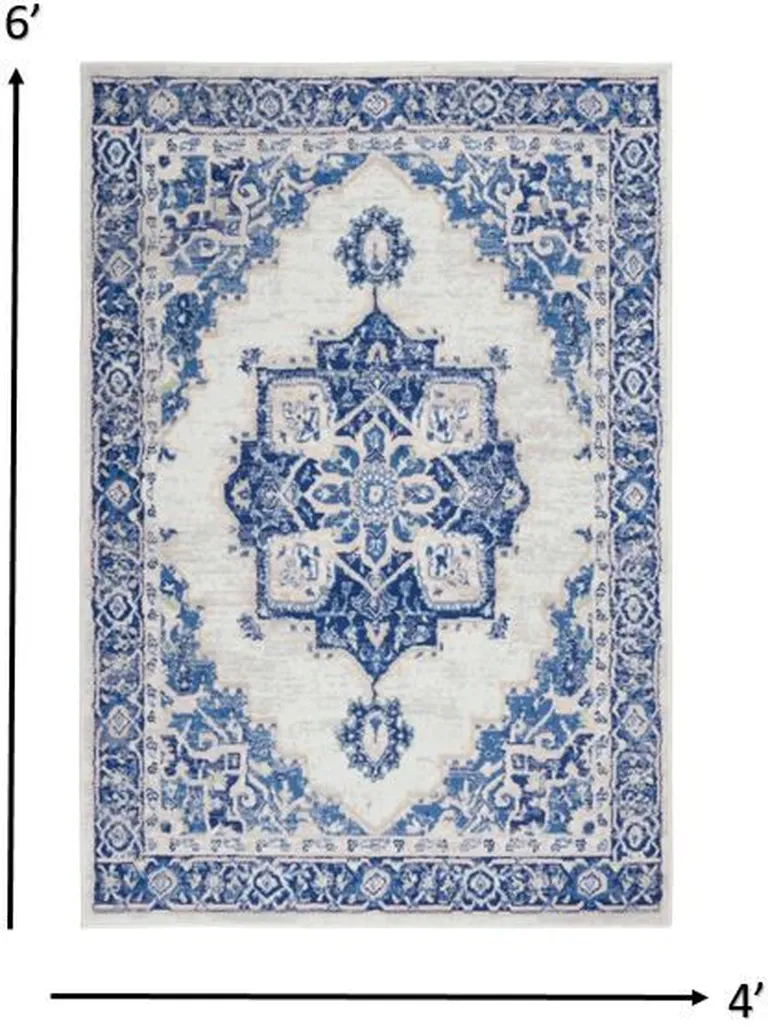 Ivory and Blue Persian Medallion Area Rug Photo 1