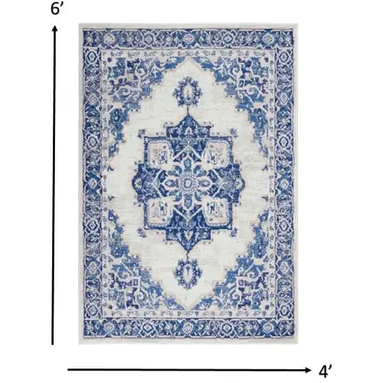 Ivory and Blue Persian Medallion Area Rug Photo 3