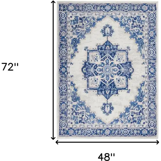 Blue And Ivory Floral Dhurrie Area Rug Photo 4