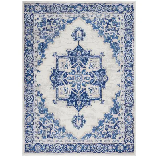 Blue And Ivory Floral Dhurrie Area Rug Photo 2