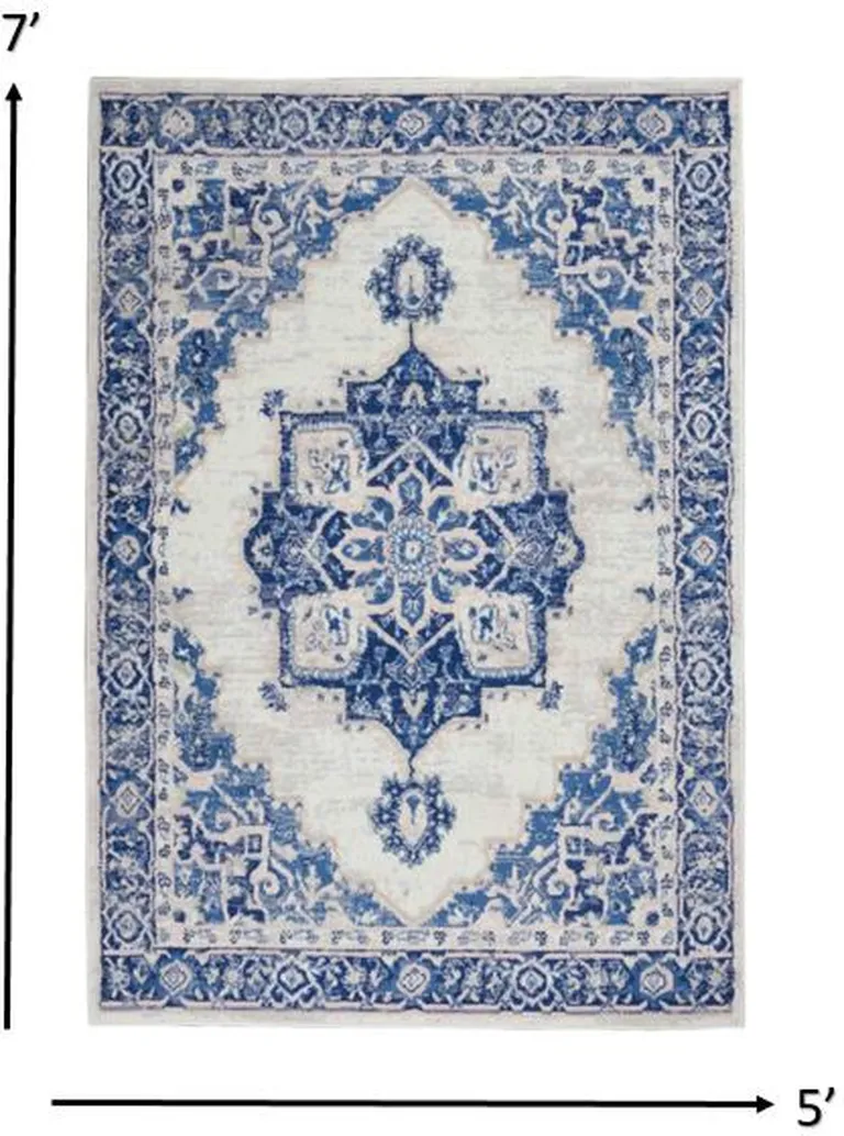 Ivory and Blue Persian Medallion Area Rug Photo 1