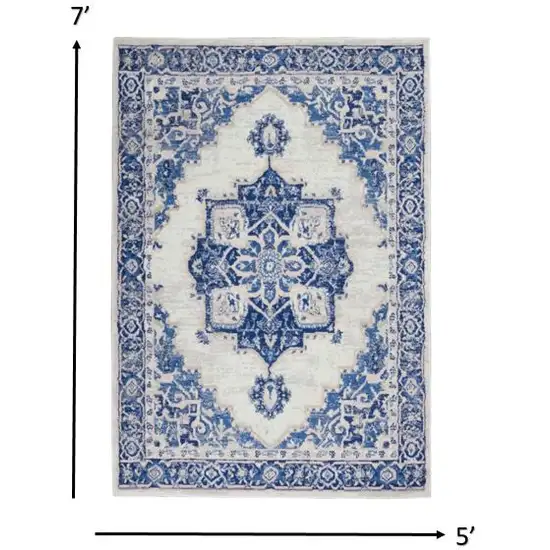 Ivory and Blue Persian Medallion Area Rug Photo 3