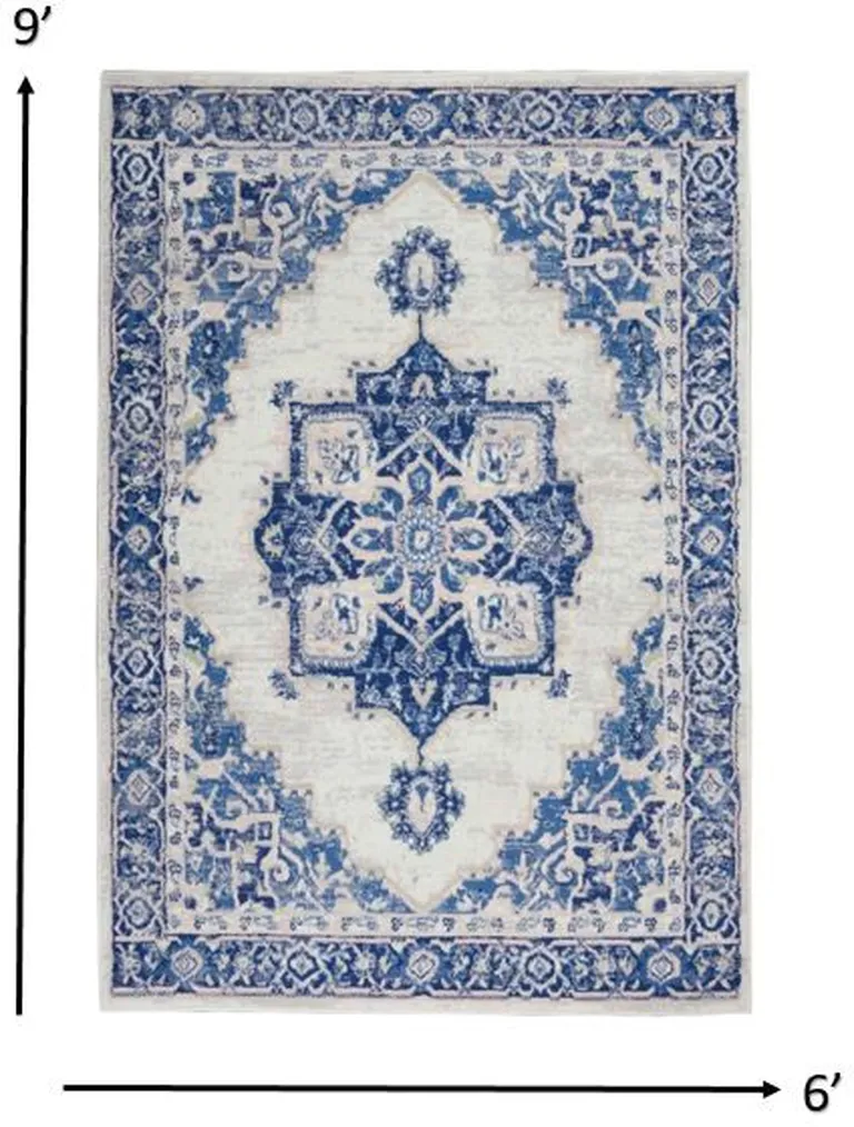 Ivory and Blue Persian Medallion Area Rug Photo 1