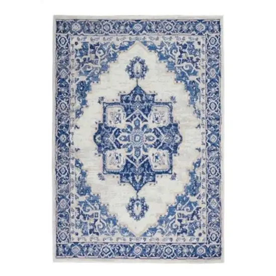 Blue And Ivory Floral Dhurrie Area Rug Photo 6