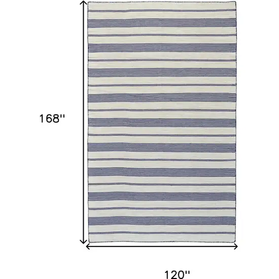 Ivory and Blue Striped Hand Woven Area Rug Photo 3