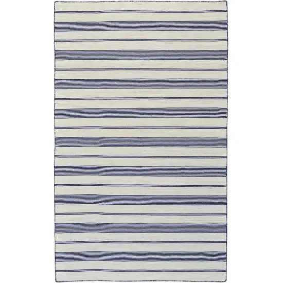 Ivory and Blue Striped Hand Woven Area Rug Photo 2