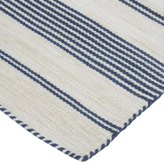 Ivory and Blue Striped Hand Woven Area Rug Photo 4