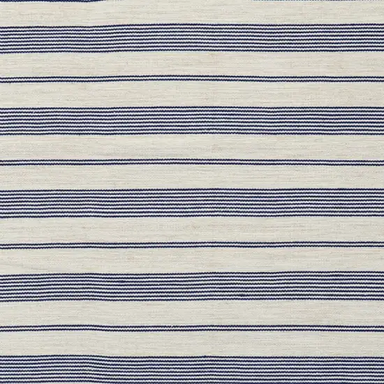 Ivory and Blue Striped Hand Woven Area Rug Photo 8