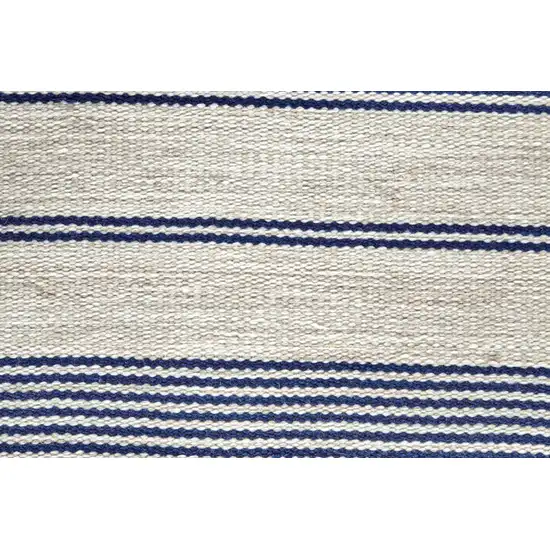 Ivory and Blue Striped Hand Woven Area Rug Photo 9