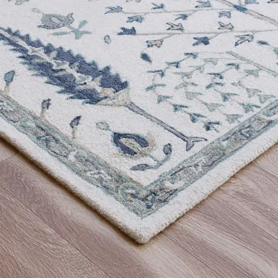 Ivory and Blue Wool Floral Hand Tufted Area Rug Photo 8