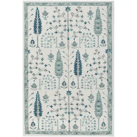 Ivory and Blue Wool Floral Hand Tufted Area Rug Photo 2