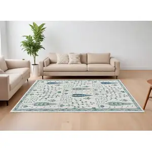 Photo of Ivory and Blue Wool Floral Hand Tufted Area Rug